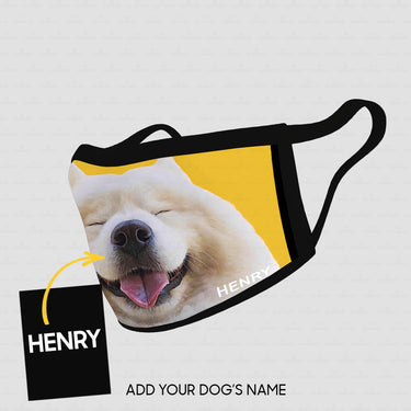 Personalized Dog Gift Idea - Samoyed Smiling Face With Yellow Background For Dog Lovers - Cloth Mask